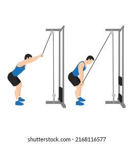 Man doing Straight arm lat pulldown exercise. Flat vector illustration isolated on white background