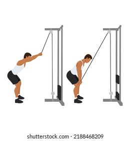 Man doing Straight arm lat pulldown exercise. Flat vector illustration isolated on white background