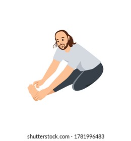 man doing stretching before yoga isolated vector
