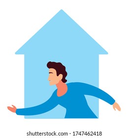 man doing stretching exercises at home vector illustration design