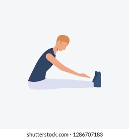 Man doing stretching. Guy, sportsmen, good shape. Can be used for topics like fitness, active lifestyle, health