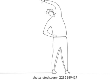 A man doing stretching. Park activities one-line drawing