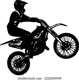 man doing stunt on motorbike vector and illustration, biker silhouette and sketch drawing