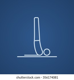 Man doing supported shoulderstand asana line icon for web, mobile and infographics. Vector light blue icon isolated on blue background.