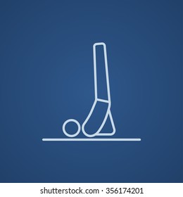 Man doing supported shoulderstand asana line icon for web, mobile and infographics. Vector light blue icon isolated on blue background.