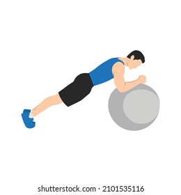 Man doing Swiss ball plank. abdominals exercise flat vector illustration isolated on white background