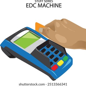 Hombre que hace la transacción en la máquina de EDC