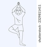 Man doing tree pose. Male person in outline style.