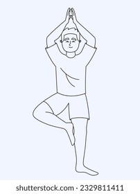 Hombre haciendo pose de árbol. Persona masculina con estilo de contorno.