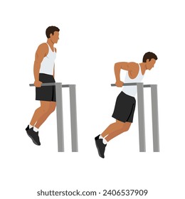 Man doing trice dip exercise. Flat vector illustration isolated on white background