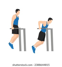 Man doing tricep dip exercise. Flat vector illustration isolated on white background