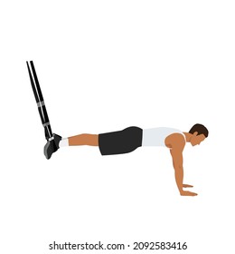 Man doing TRX. Suspension planks exercise. Flat vector illustration isolated on white background. Total Body Resistance Exercise Suspension