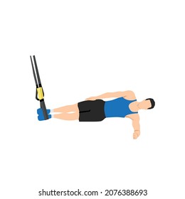 Man doing TRX. Suspension side plank. Abdominals exercise. Flat vector illustration isolated on white background.Editable file with layers