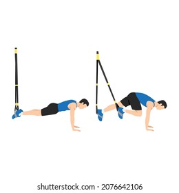 Man doing TRX Suspension strap Mountain climber exercise. Flat vector illustration isolated on white background