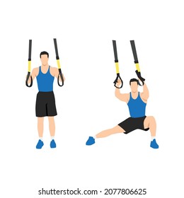 Hombre haciendo la suspensión TRX tira un paso lateral. Ejercicio de pulmones laterales. Ilustración vectorial plana aislada en fondo blanco