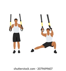 Man doing TRX Suspension straps side step. Lateral lunges exercise. Flat vector illustration isolated on white background