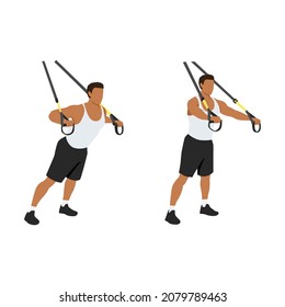 Man doing TRX Suspension straps chest press exercise. Flat vector illustration isolated on white background