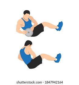 Man doing man twists exercise. Abdominals excercise flat vector illustration isolated on white background