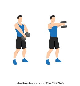 Hombre haciendo ejercicios de doble timbre. Ilustración vectorial plana aislada en fondo blanco