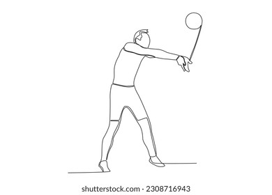 A man is doing the underpass. Beach volleyball one-line drawing