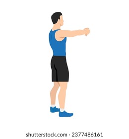 Man doing upper back stretch exercise. Flat vector illustration isolated on white background