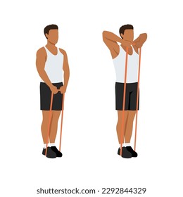 Man doing Upright Row Home Workout Exercise with Thin Resistance Band. Flat vector illustration isolated on white background