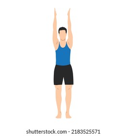 Man doing Upward salute pose urdhva hastasana exercise. Flat vector illustration isolated on white background