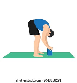 Man doing Uttanasana or Standing Forward Fold yoga pose,vector illustration in trendy style