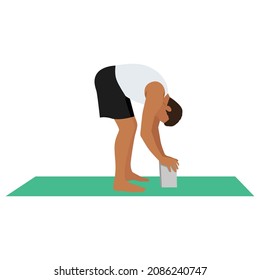 Man doing Uttanasana or Standing Forward Fold yoga pose,vector illustration in trendy style