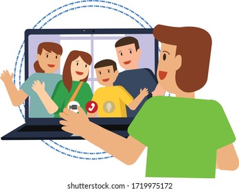 A man doing video call with his family