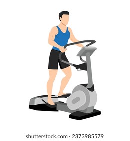 Man doing walk wave machine. Cross trainer machine exercise. Flat vector illustration isolated on white background