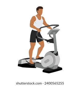 Man doing walk wave machine. Cross trainer machine exercise. Flat vector illustration isolated on white background