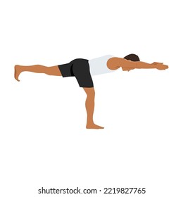 Man doing warrior III pose virabhadrasana III exercise. Flat vector illustration isolated on white background