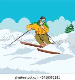 Man doing water skiing illustration
