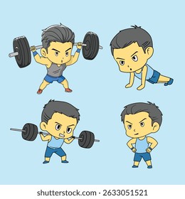 A Man Doing Weight Lifting Exercise, illustration In Flat Style with healthy lifestyle concept