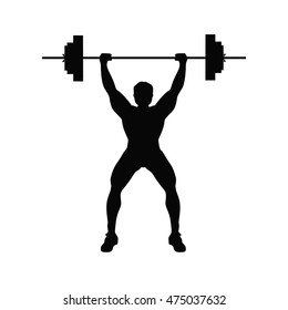 Man doing weight lifting. Isolated black silhouette of a man doing weight lifting on white background. Healthy lifestyle.