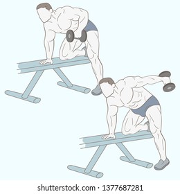 Man doing weights in the gym. Exercising muscles in the gym.
