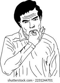 man doing whistles with fingers in his mouth, whistling on thumb and index finger sketch drawing vector illustration, hand whistle clip art