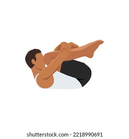 Man doing Wind Release Pose Nose To Knee. Pawanmuktasana Nose To Knee. Flat vector illustration isolated on white background