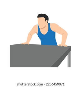 Man doing workout at office desk push up. Flat vector illustration isolated on white background.