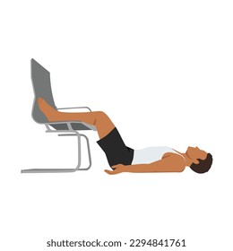 Man doing workout at office legs up the chair inversion. Flat vector illustration isolated on white