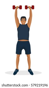 Man doing workout using dumbbell in a gym