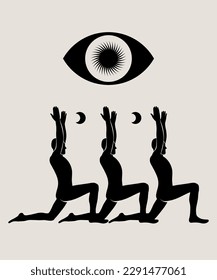 Man doing yoga abstract poster. Monochrome silhouette modern illustration. Health care and lifestyle concept. Hand drawn Vector illustration for print and web.