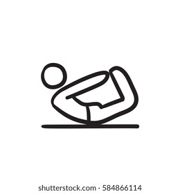 Man doing yoga bow pose vector sketch icon isolated on background. Hand drawn Man doing yoga bow pose icon. Man doing yoga bow pose icon for infographic, website or app.