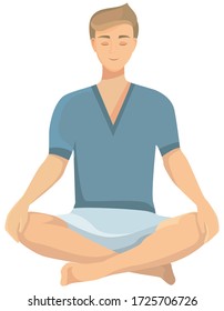 Man doing yoga. Female character in lotus position.