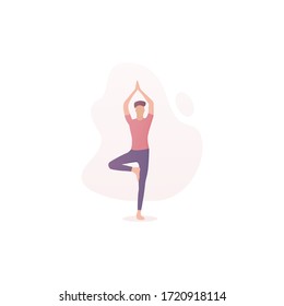 man doing yoga. fitness vector flat illustration. isolated on white background