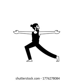 Man doing Yoga illustration concept. Yoga pose vector in black and white. Balance training exercise