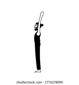 Man doing Yoga illustration concept. Yoga pose vector in black and white. Balance training exercise