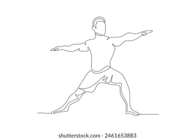 Man doing yoga. International yoga day concept one-line drawing