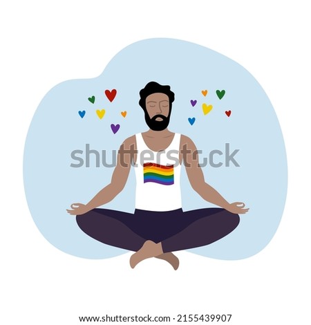 Man doing yoga. LGBTQ community. Gay man sitting in lotus position.